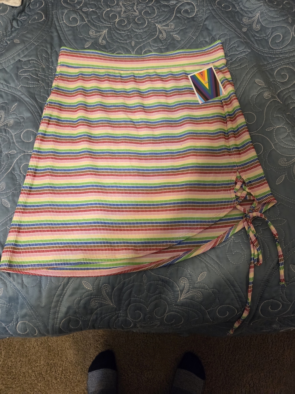 Pride Sz M Striped Rainbow Drawstring Mini Skirt